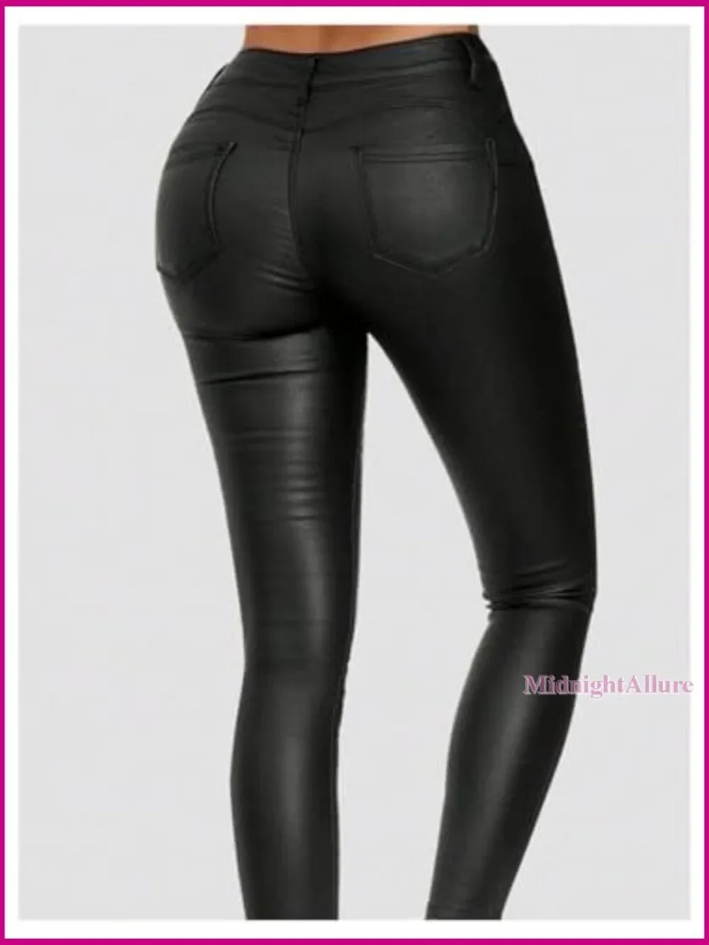 PU Leather Skinny Pants Y2K Punk Zipper Fly Trousers Clubwear - Picture 4 of 5